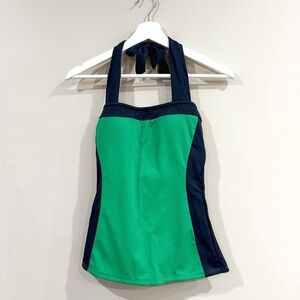 Boden Women Tankini Top US 4 Green Navy Halter Swim Sportswear Resortwear Chic